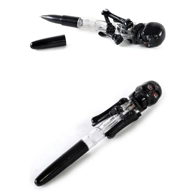 Halloween Skeleton Head Boxing Pen Children Creative Ball Point Pen With Light Toy Halloween Stationery Supplies