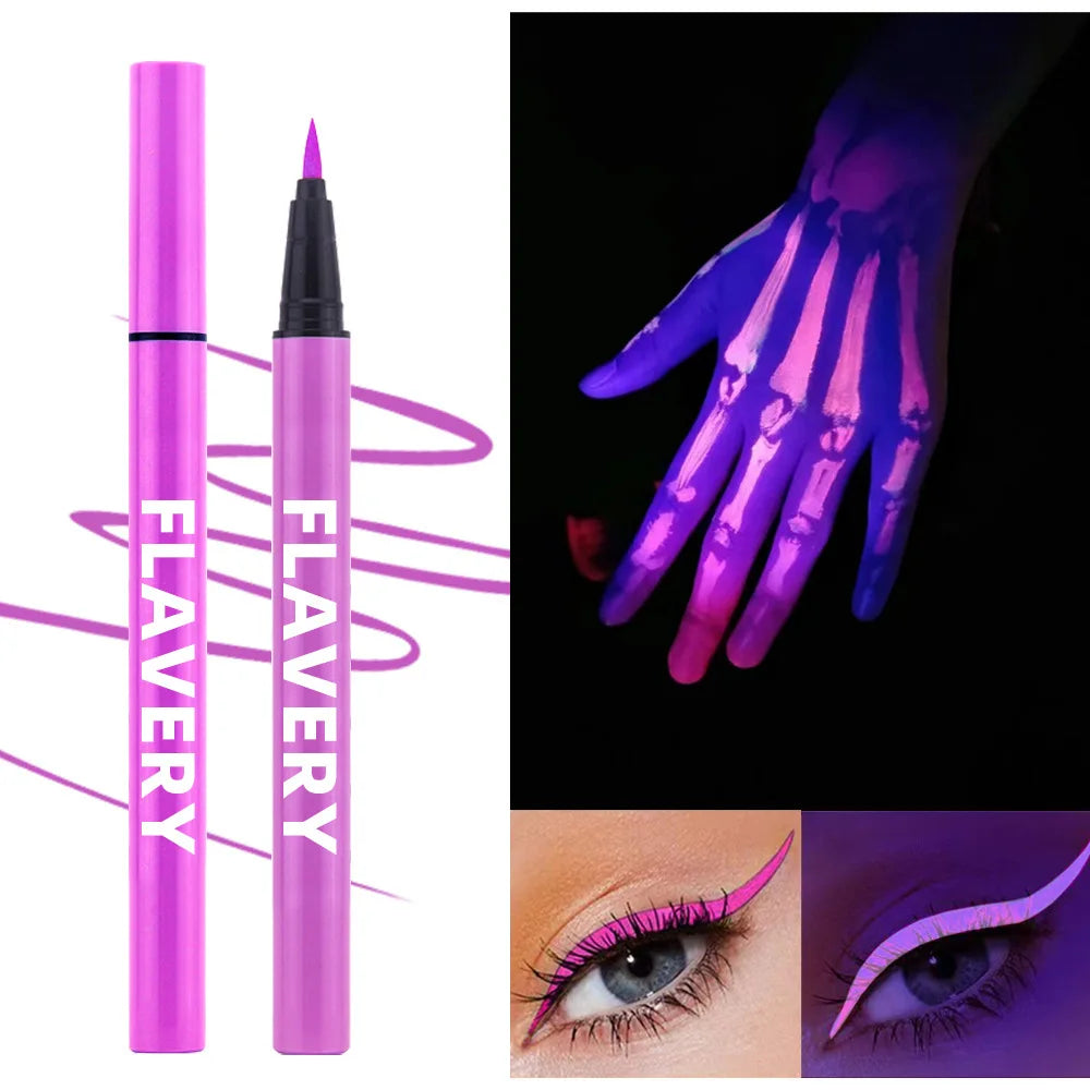 8-color fluorescent color UV eyeliner, waterproof and sweat-proof face paint pen,Halloween matte glowing neon liquid eyeliner
