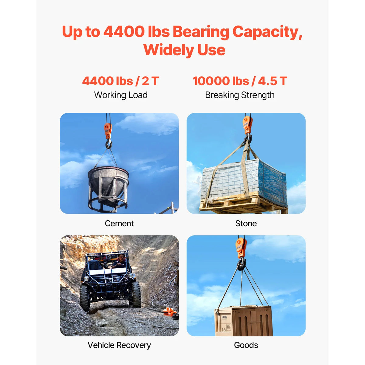 SucceBuy 2T Snatch Block Pulley with Swivel Hook Lifting Offroad Recovery for Towing Operation on Truck Rollback Wrecker Car