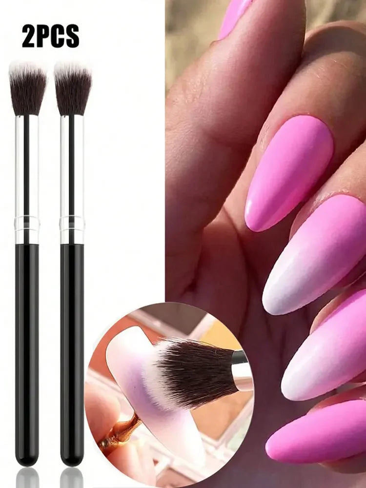 2Pcs Black Wooden Handle Ombre Gradient Nail Brush UV Gel Drawing Smudge Tool Professional Salon DIY Manicure Supply