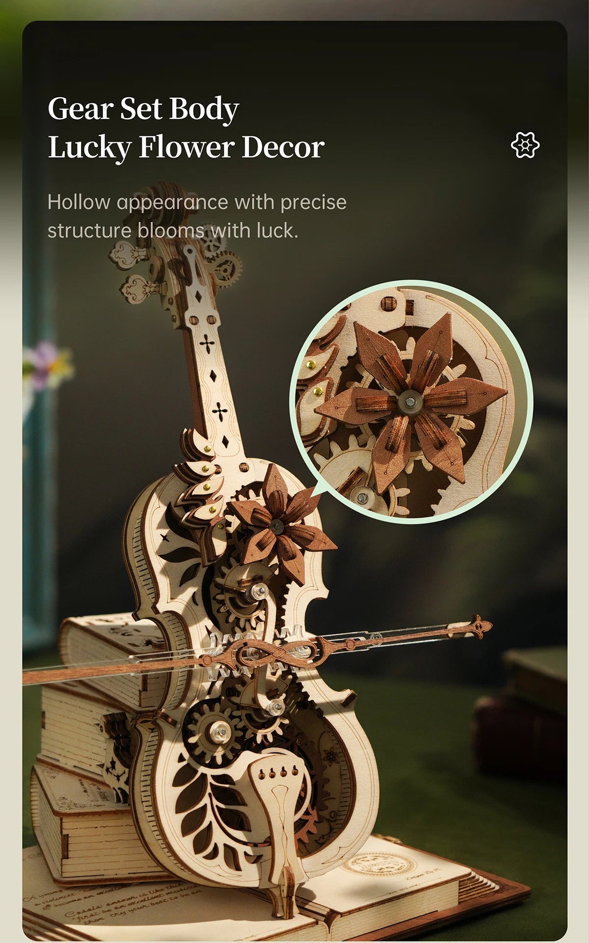 Robotime ROKR Magic Cello Mechanical Music Box, 3D Wooden Puzzle Kit