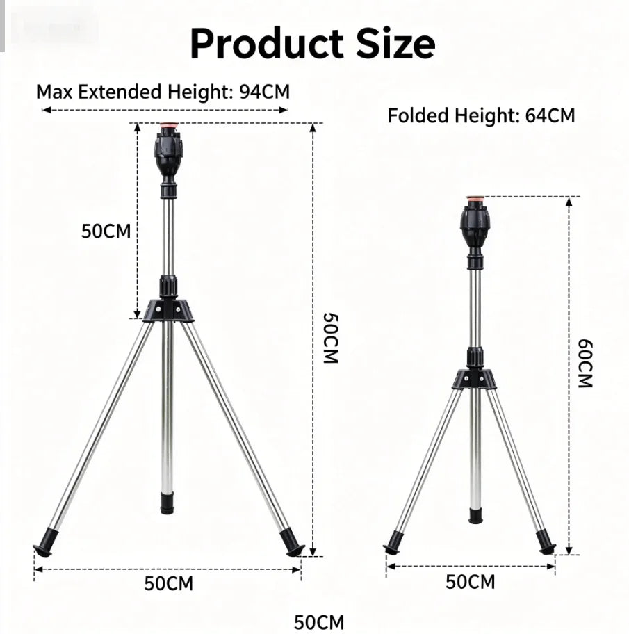 HTMCK Stainless Steel Telescopic Support Tripod 360 Rotatable Garden Sprinkler Head Set Outdoor Lawn Yard Watering Tool