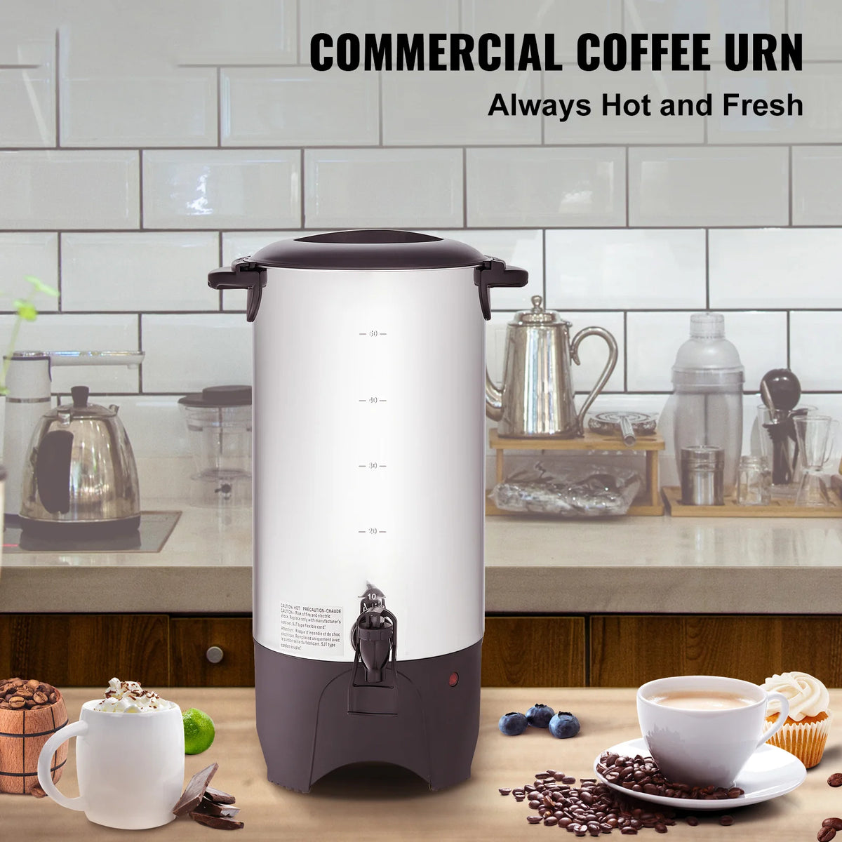 SucceBuy 50 Cups Commercial Coffee Urn Stainless Steel Large Coffee Dispenser 1000W Electric Coffee Maker Urn For Quick Brewing