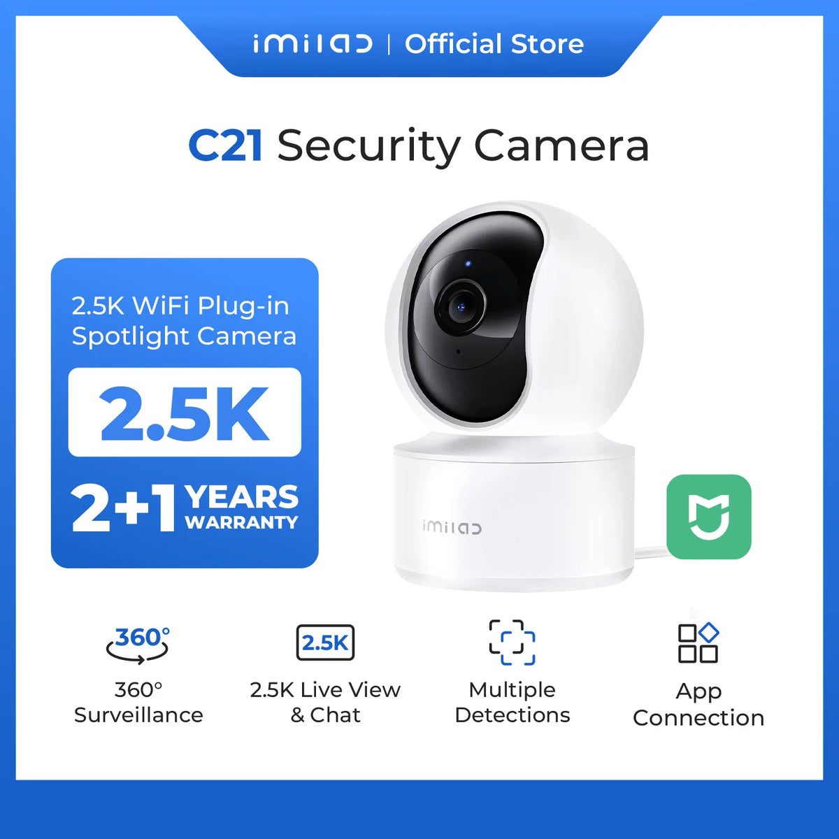 C21 WiFi Camera 2.5K Baby Monitor Indoor IP Camera with PTZ Night Vision 2-Way Audio Human Tracking AI Detection