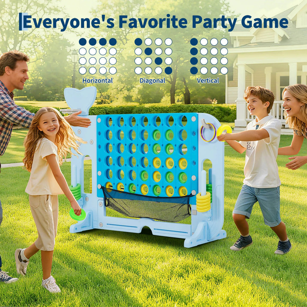 4-in-1 Giant Connect Game Set Adjustable Height, Basketball Hoop, Ring Toss and Net Jumbo Outdoor Yard Game for Families Events