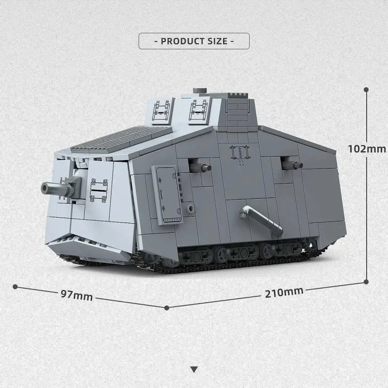 920Pcs WW1 A7V Heavy Tank Building Blocks Military Armored Vehicle Model DIY Assembly Bricks Hobby Collection Decor Gift