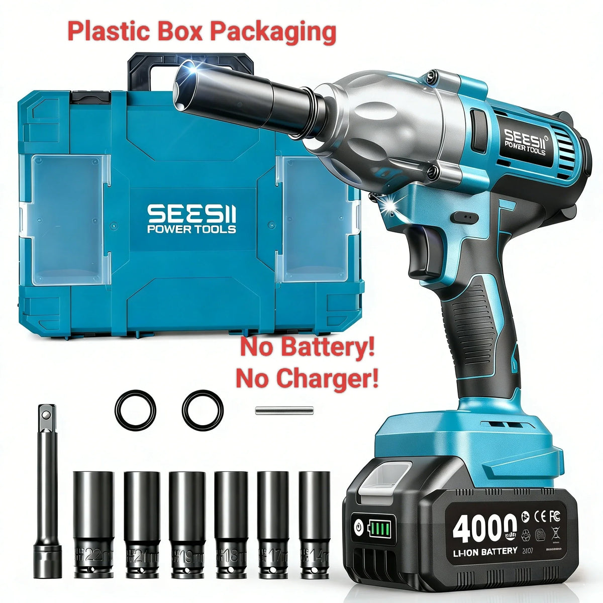SEESII WH710 Pro 1200N.m Electric Impact Wrench Brushless 1/2" High Torque Handheld Cordless Impact Gun Tool Kit LED Light 6 Socket