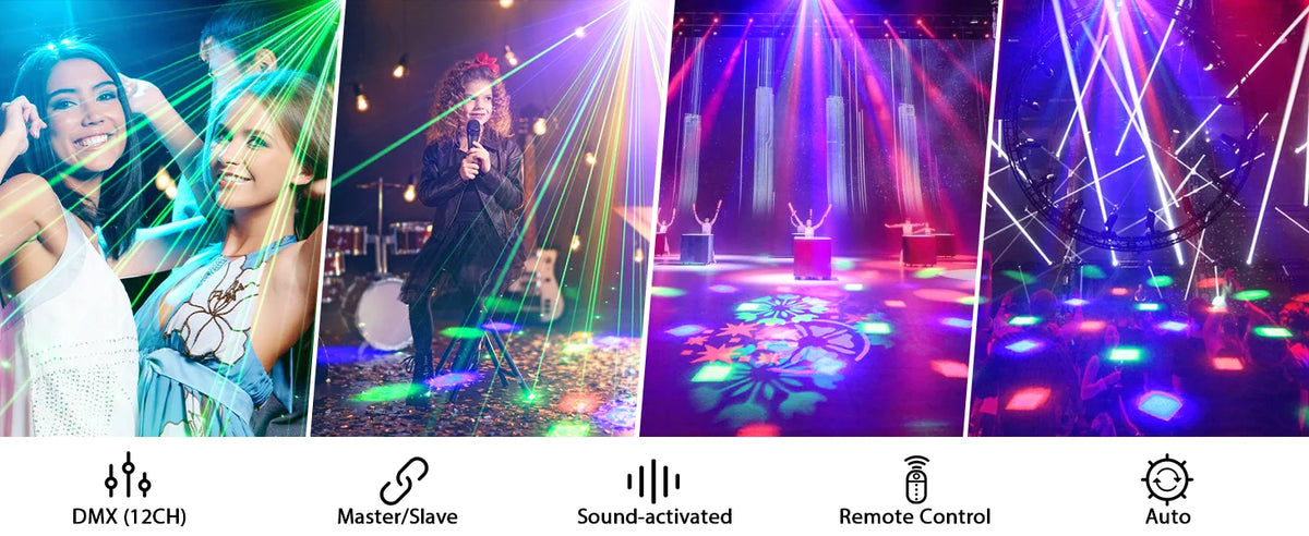 Mini 30W Beam Pattern Moving Head Light RGB DMX Sound Activated Strobe Effect Stage Light for DJ Disco Party Christmas
