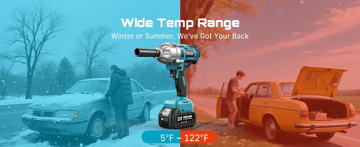 SEESII WH710 Pro 1200N.m Electric Impact Wrench Brushless 1/2" High Torque Handheld Cordless Impact Gun Tool Kit LED Light 6 Socket