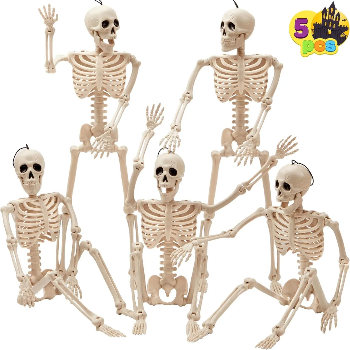 Halloween Posable Skeleton Decorations, 16" (5 Pack)
