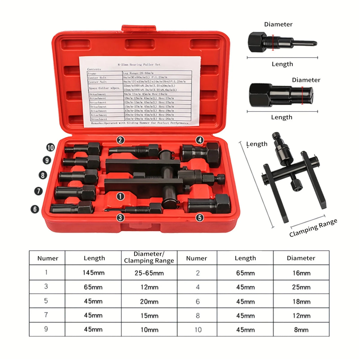 10pcs Practical Bearing Puller Motorcycle Bearing Removal Tool Puller with Box