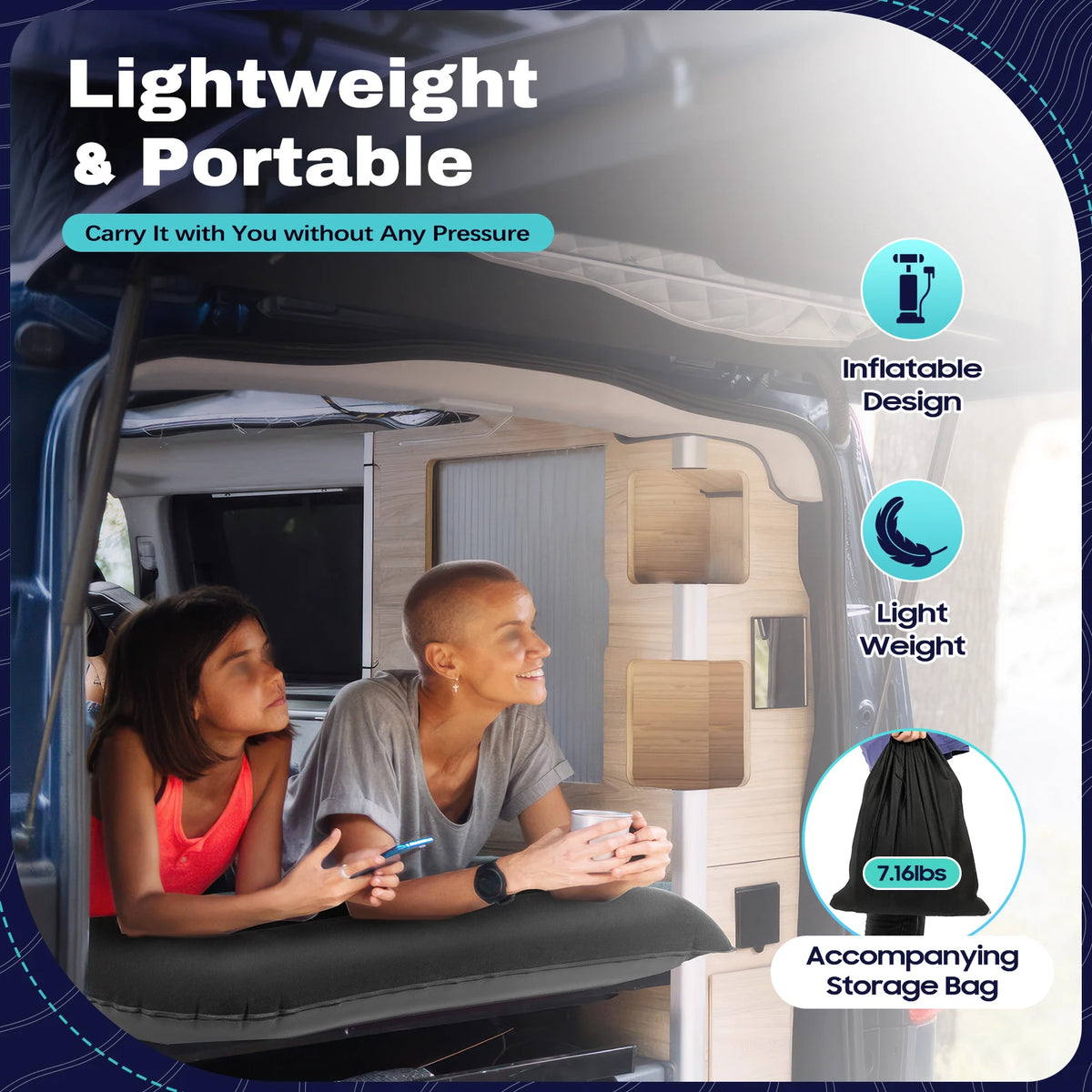 Inflatable Car Back Seat Air Mattress, Foldable Flocked Travel Bed with Pump