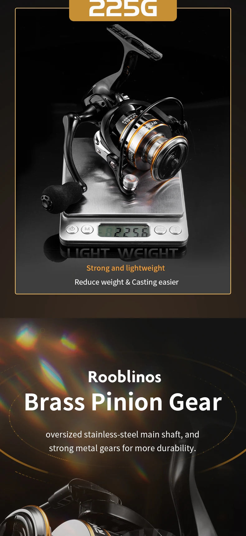 ROOBLINOS RY Spinning Reel, 5.2:1 Gear Ratio, CNC Machined Aluminum Spool, Smooth Powerful Fishing Reel for Fresh & Saltwater