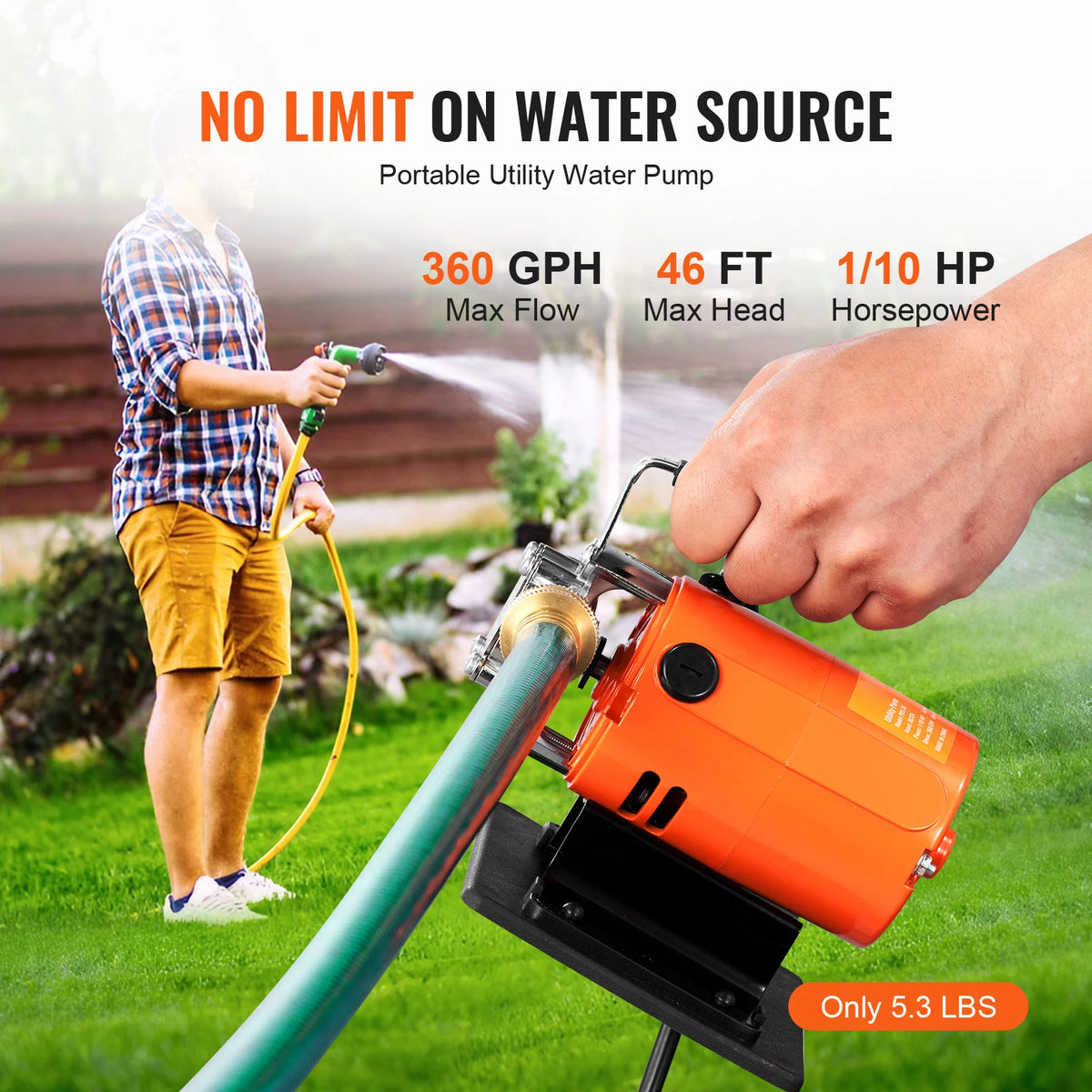 SucceBuy Water Transfer Pump 120V 360GPH 1/10 HP, Portable Utility Pump