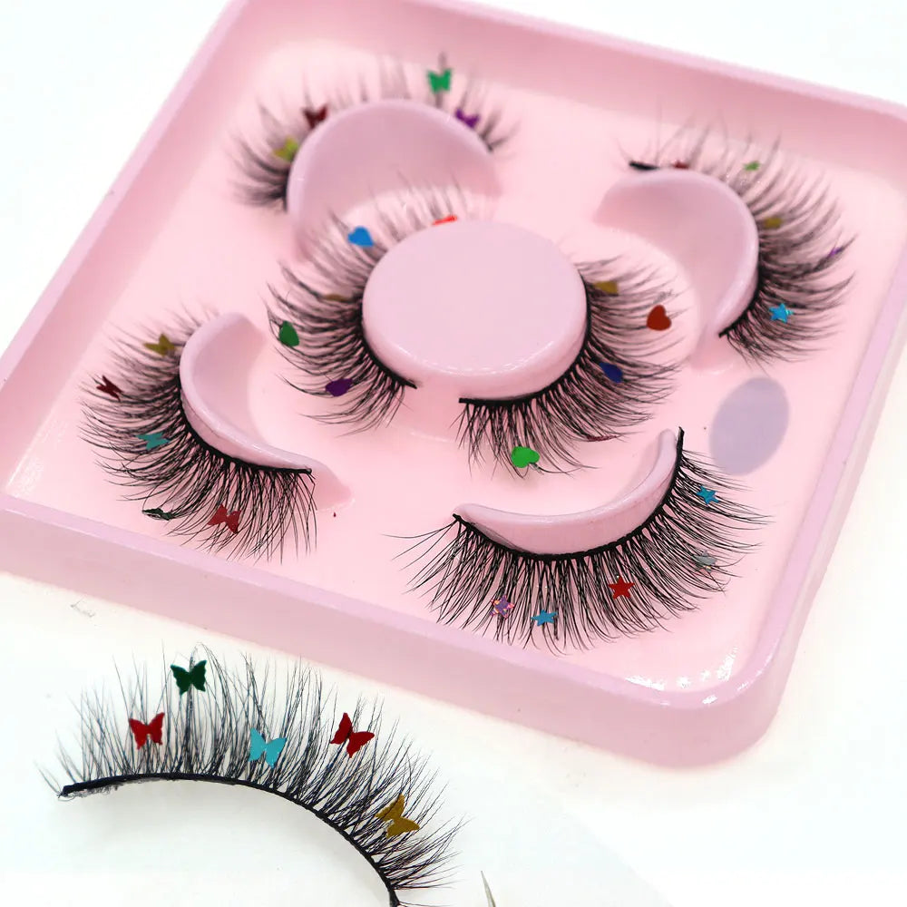 3 Pairs Set Star Butterfly Heart Shaped Sequin False Eyelashes Fairy Wand Party Halloween Christmas Colorful Sequin Eyelashes