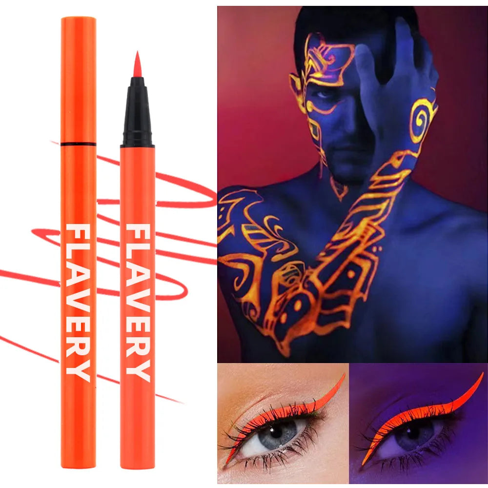 8-color fluorescent color UV eyeliner, waterproof and sweat-proof face paint pen,Halloween matte glowing neon liquid eyeliner