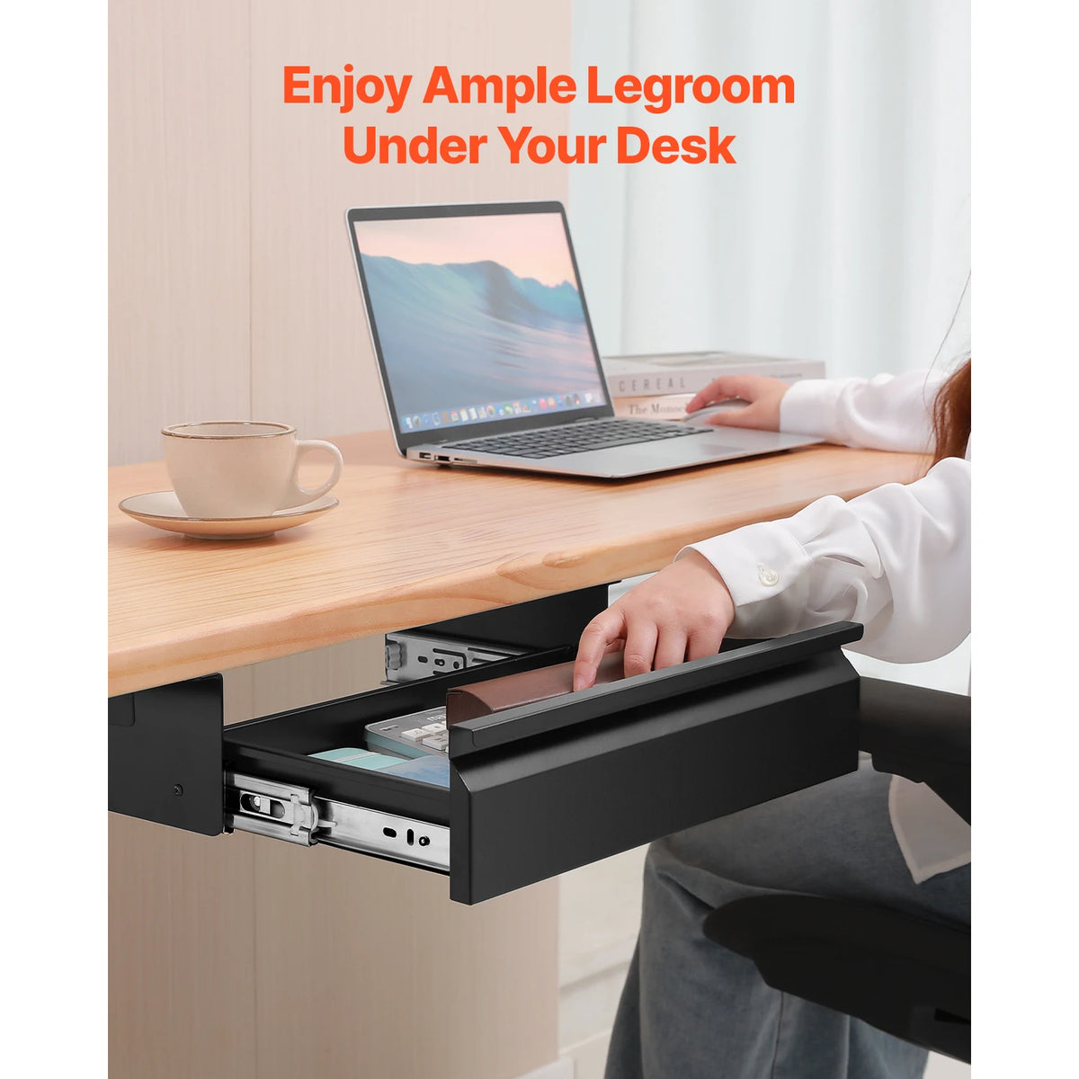 SucceBuy 16/26/30in Storage Under Desk Drawer Organizer Slide Out Undertable Storage Box for Office Home Sit Stand Workstation