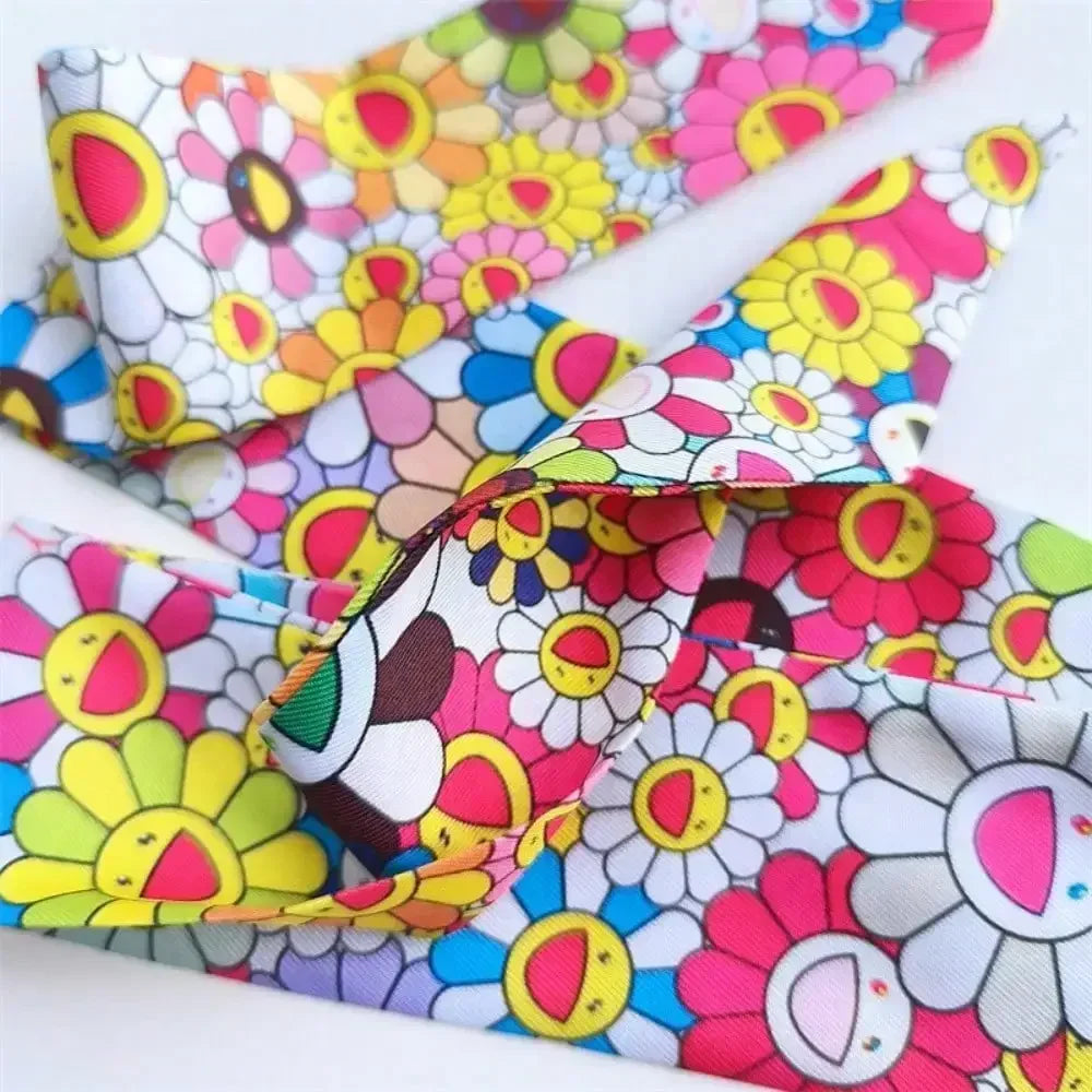 1Pcs Multiway Long Skinny Silk Scarf, Sunflower Print Ribbon, Bag Charm Hair Bow Belt, Multi-purpose Decorative Scarf for Handbag Hair Accessory