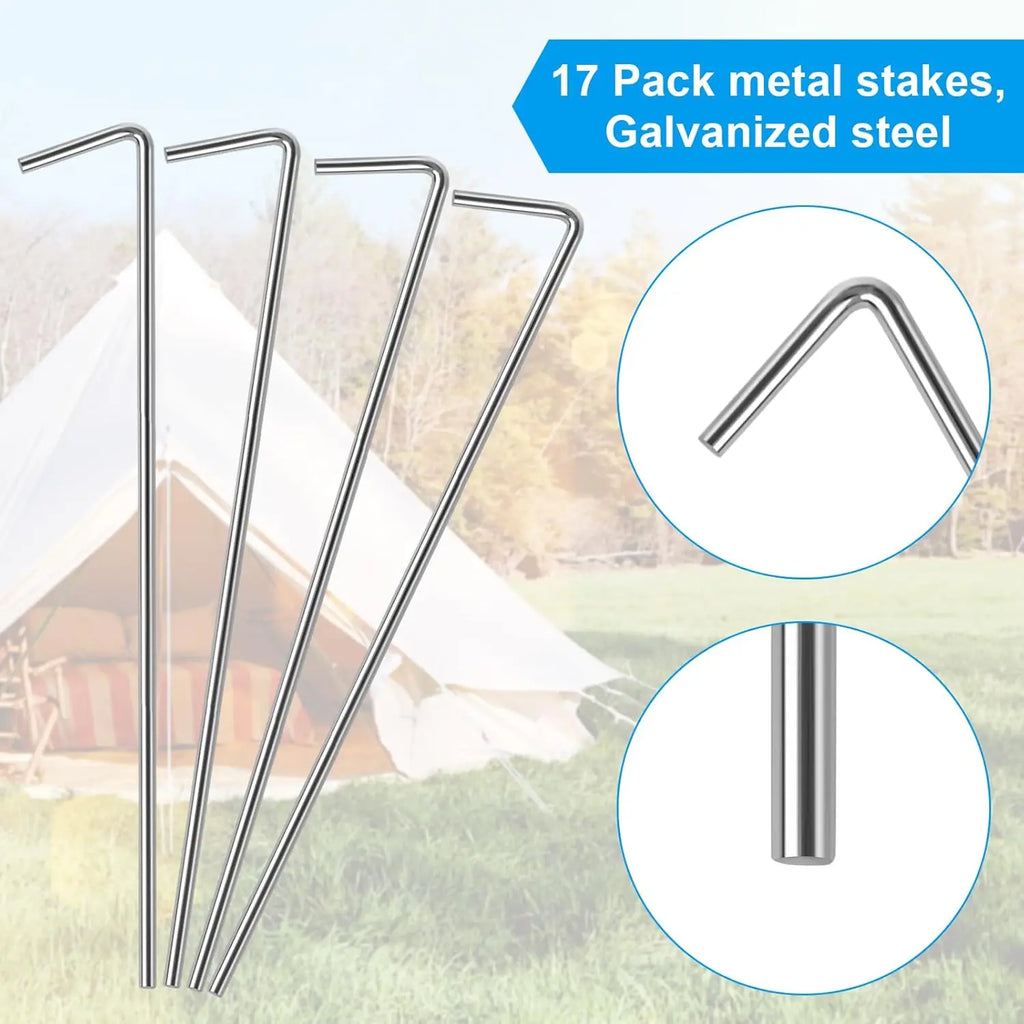 17 Pack Heavy Duty Metal Tent Stakes for Outdoor Decorations, Gardening & Canopies, Christmas Decorations