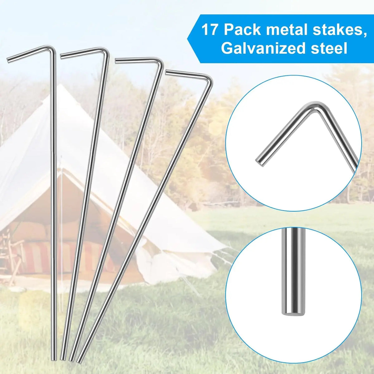 17 Pack Heavy Duty Metal Tent Stakes for Outdoor Decorations, Gardening & Canopies, Christmas Decorations