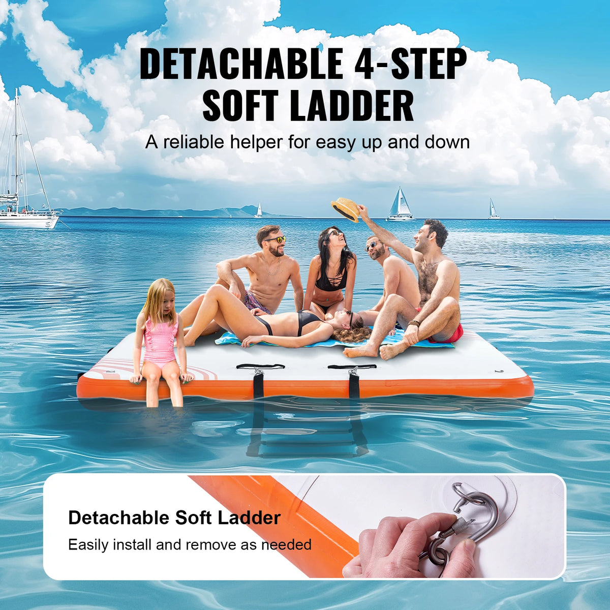 SucceBuy Inflatable Floating Dock Non-Slip Water Floating Dock Mat with Detachable Ladder Floating Platform Island Raft for Pool