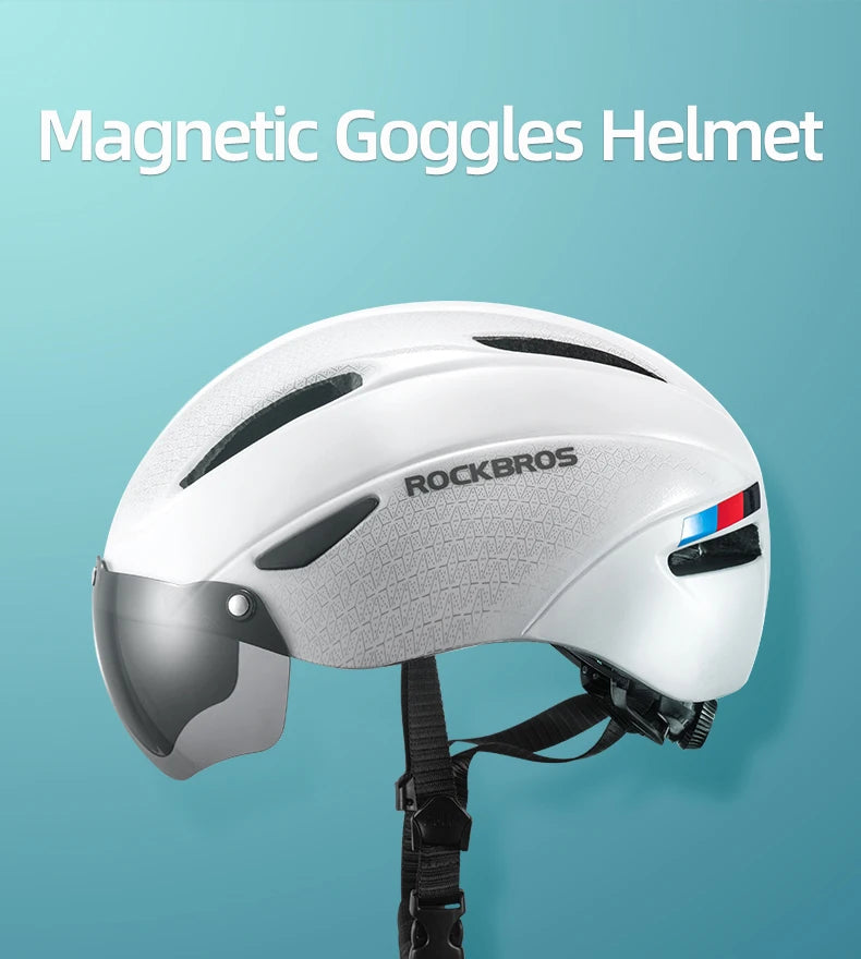 ROCKBROS Bicycle Helmet  Aero Cycling Helmet Integrally-molded Bike Helmet Men Women Goggles Lens MTB Road Cycling Equipment
