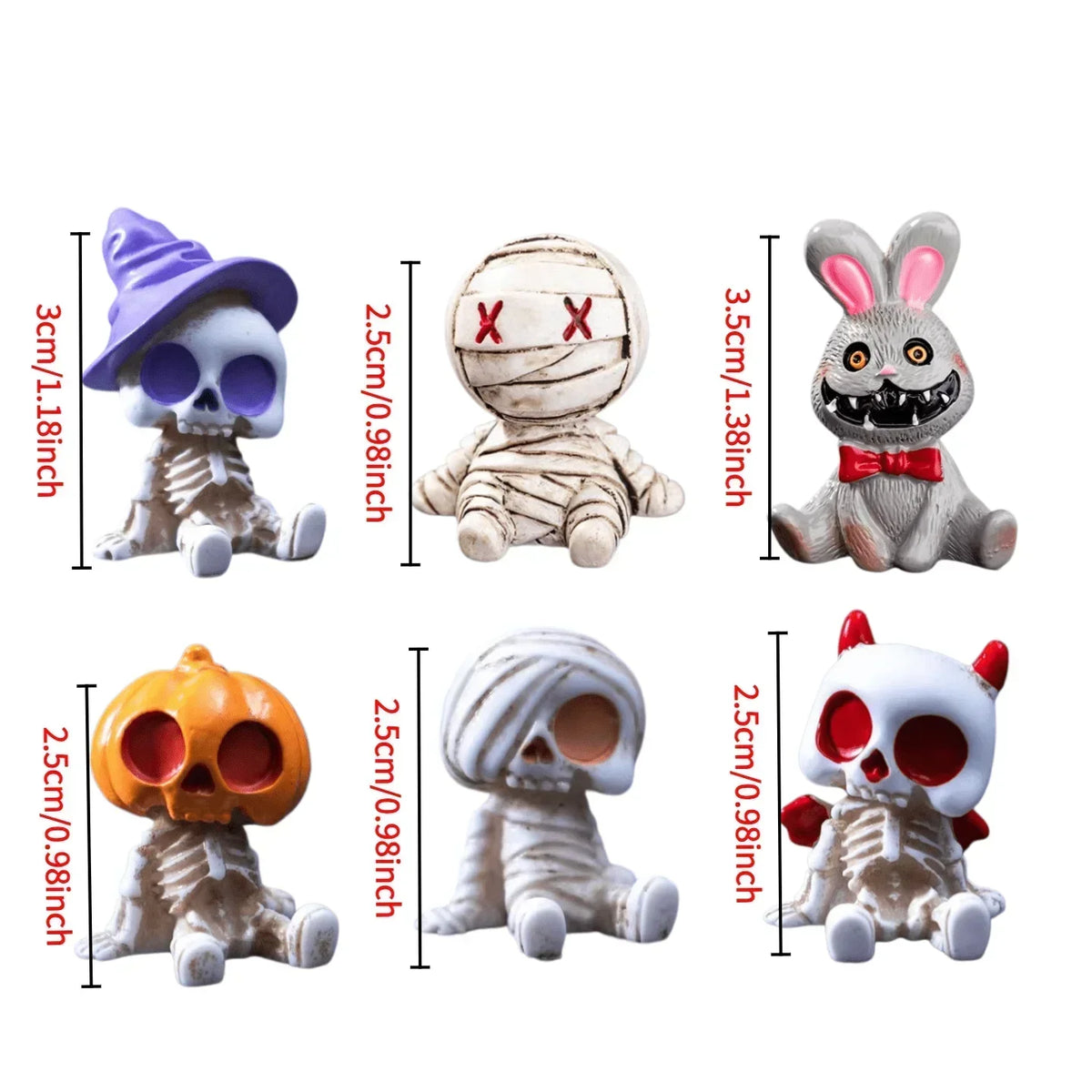 6-Piece Halloween Miniature Resin Figurines, Skeleton and Mummy Statues for Decor
