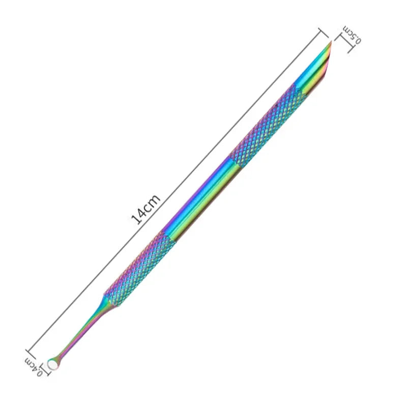 Nail Circle Beveled Head Stainless Steel Cuticle Pusher Nail Art Sanding Tablet Manicure Sticks Tool for Salon Nails 2030