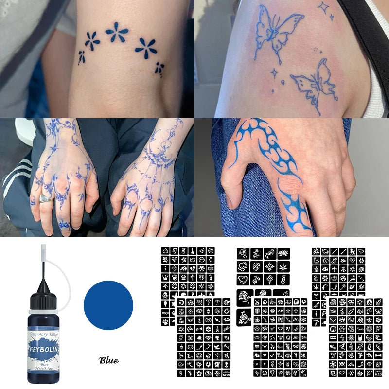 DIY Temporary Tattoo Kit with Stencils-7 Vibrant Colors with 6 Stencil Sheets Ttotal 288 Patterns,Body Art Paints for Halloween