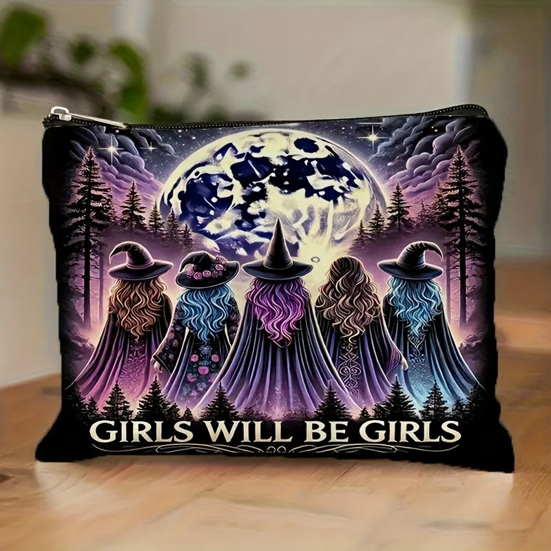 AWILL BE Witch Halloween Makeup Bag- multifunctional zipper pouch, jewelry storage bag, perfect travel zipper small storage bag.