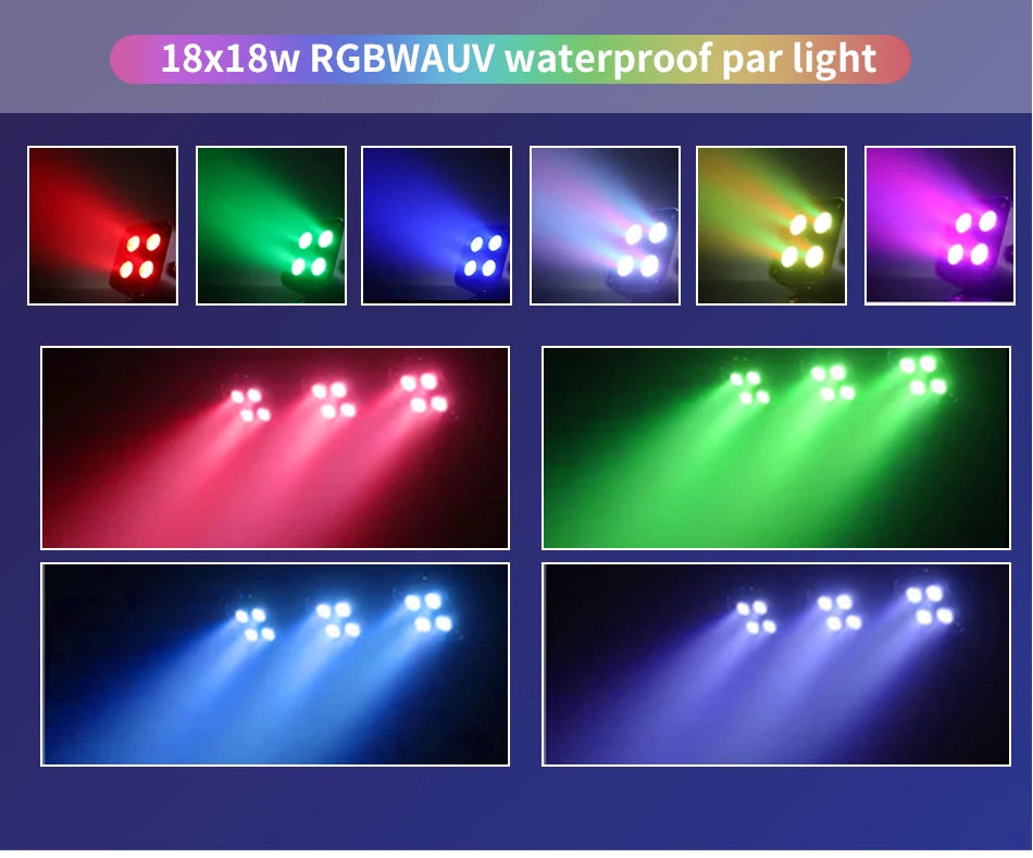 RGBWA UV 6in1 LED Battery Powered Wash Par Light 4x18W Supports DMX ControlMini Battery Operated Party & Wedding Light