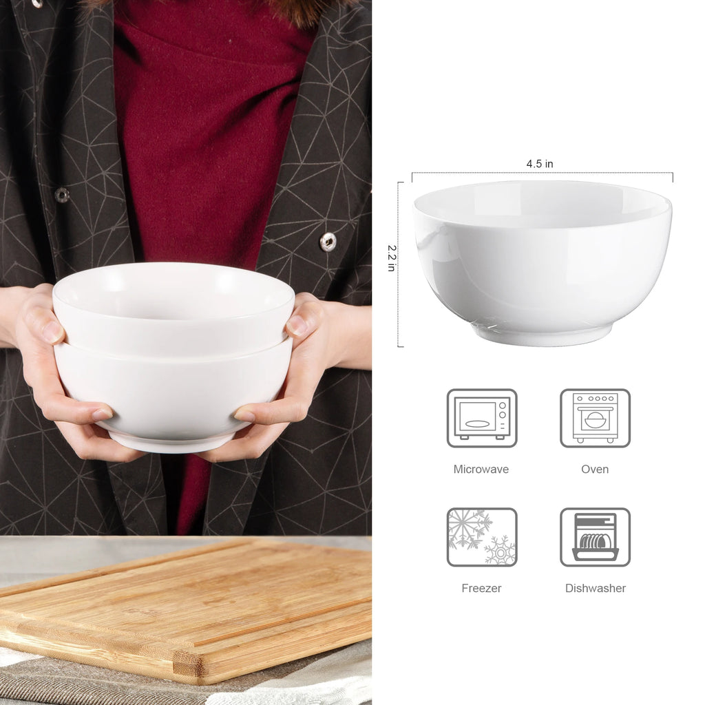 White Porcelain Bowls Set, 10 oz, 8 Pack