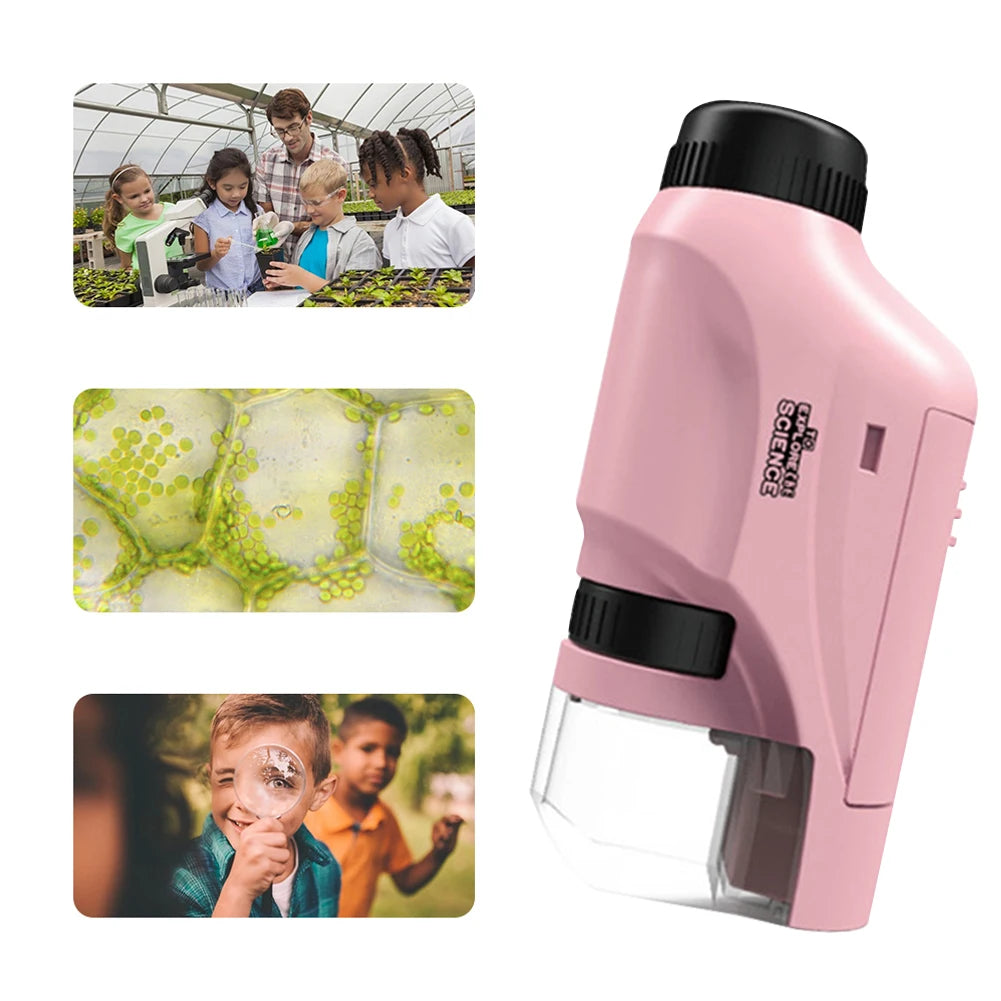 Mini Microscope Kit with LED Light Learning Science Microscope Battery Powered Portable Mini Microscope Outdoor Children Toy