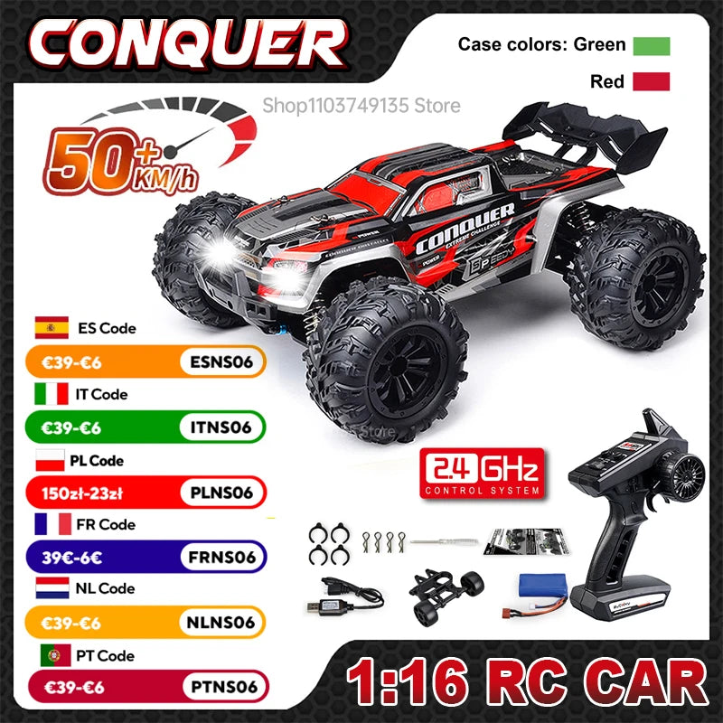 1:16 Scale Large RC Car 50km/h High Speed 4WD Children Toy for Boys Remote Control Car 2.4G Off Road Monster Truck RC Toy