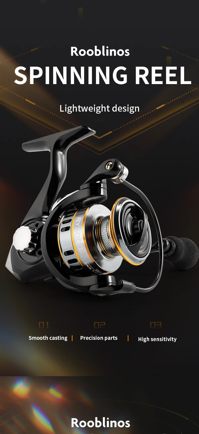 ROOBLINOS RY Spinning Reel, 5.2:1 Gear Ratio, CNC Machined Aluminum Spool, Smooth Powerful Fishing Reel for Fresh & Saltwater