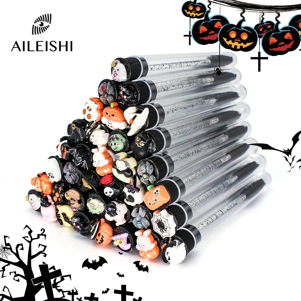 10/50pcs Reusable Eyelash Brush Halloween Tube Mascara Wand - Spooky & Cute With Tube Eyelash Wands Eyebrow Brush Replaceable