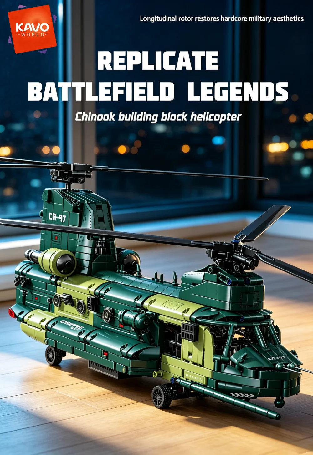 KAVOWORLD 1826pcs 32inch Heavy Transport Helicopter Building Block Model Airplane Toy Set Easy DIY Assembly Aircraft Building Bricks Model Tandem Rotor Construction Kit Display Toy As Halloween Christmas Thanksgiving New Year