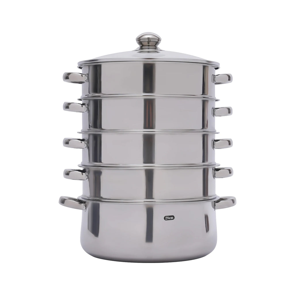 5 Tier 26 / 28 / 30cm Steam Cooker Steamer Pan Cook Food Veg Pot Stainless Steel