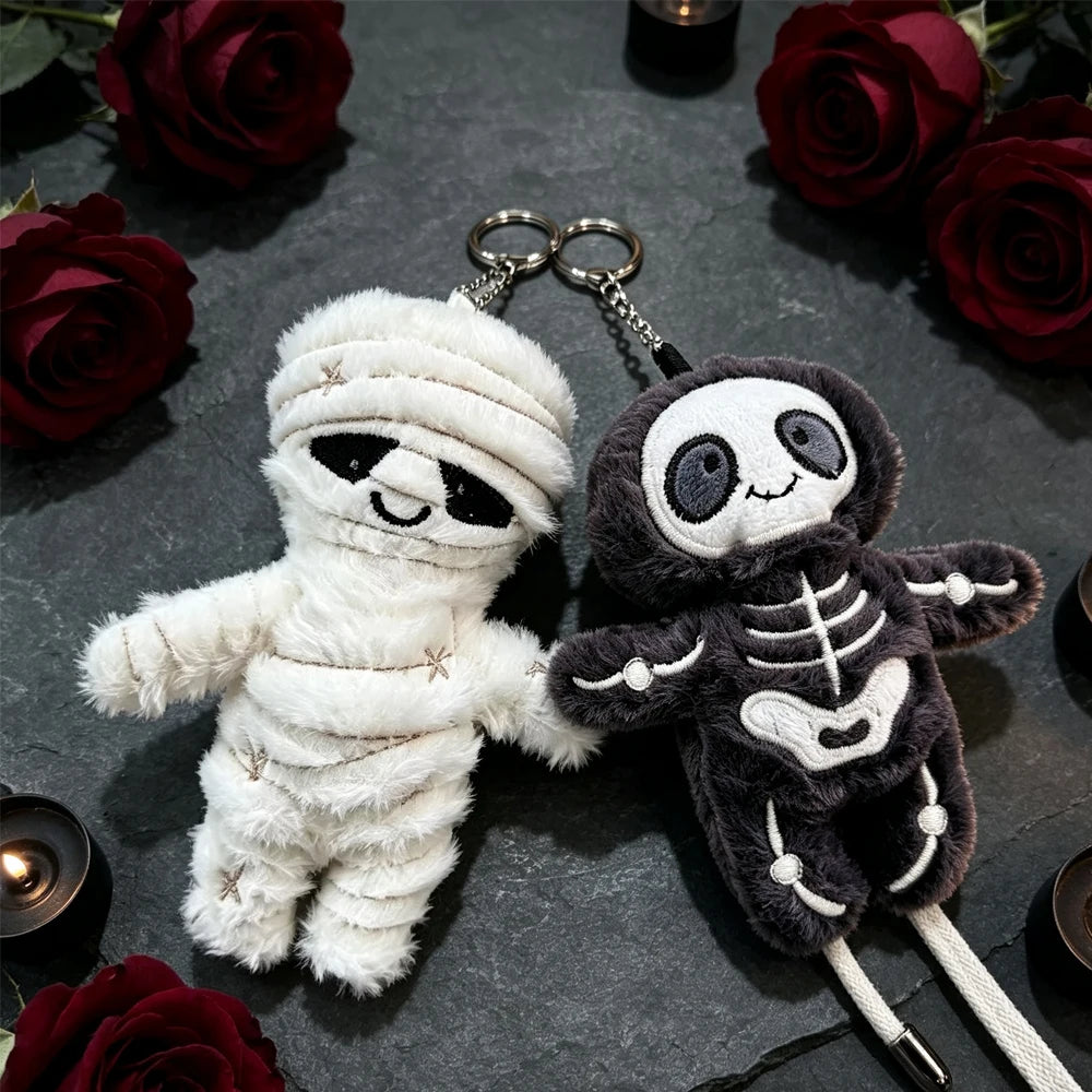 Halloween Mummy and Skeleton Plush Keychain