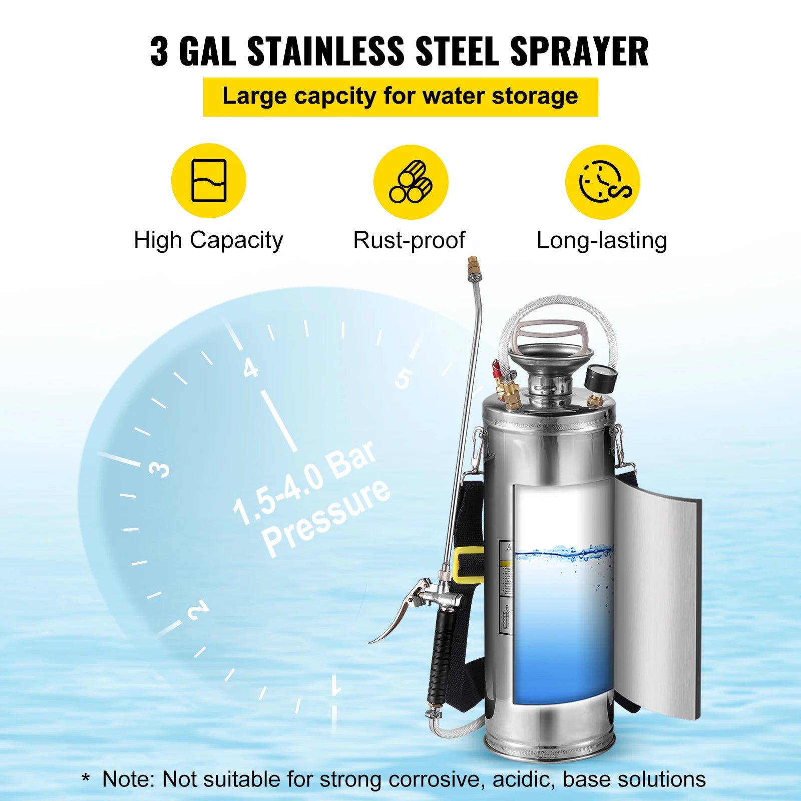 SucceBuy 4-12L Hand Powered Sprayer Stainless Steel Watering Spraying Atomizer Pump Home Ground Garden Cleaning Sprayer