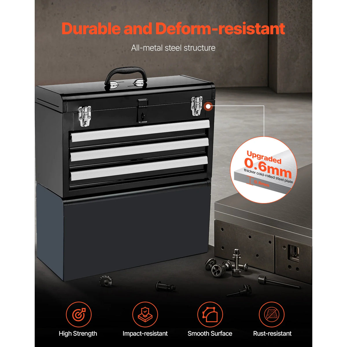 20-Inch 3-Drawer Metal Tool Box with EVA Liners