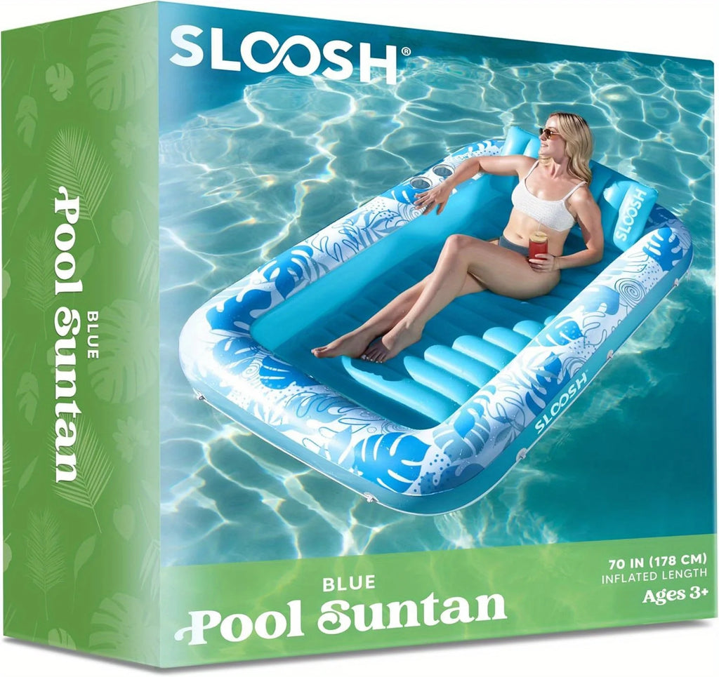 Joyfy 70" x 46" Adult Inflatable Tanning Pool Lounger Float 4 in 1 Suntan Tub Raft Floatie for Kids Water Summer Party Gift