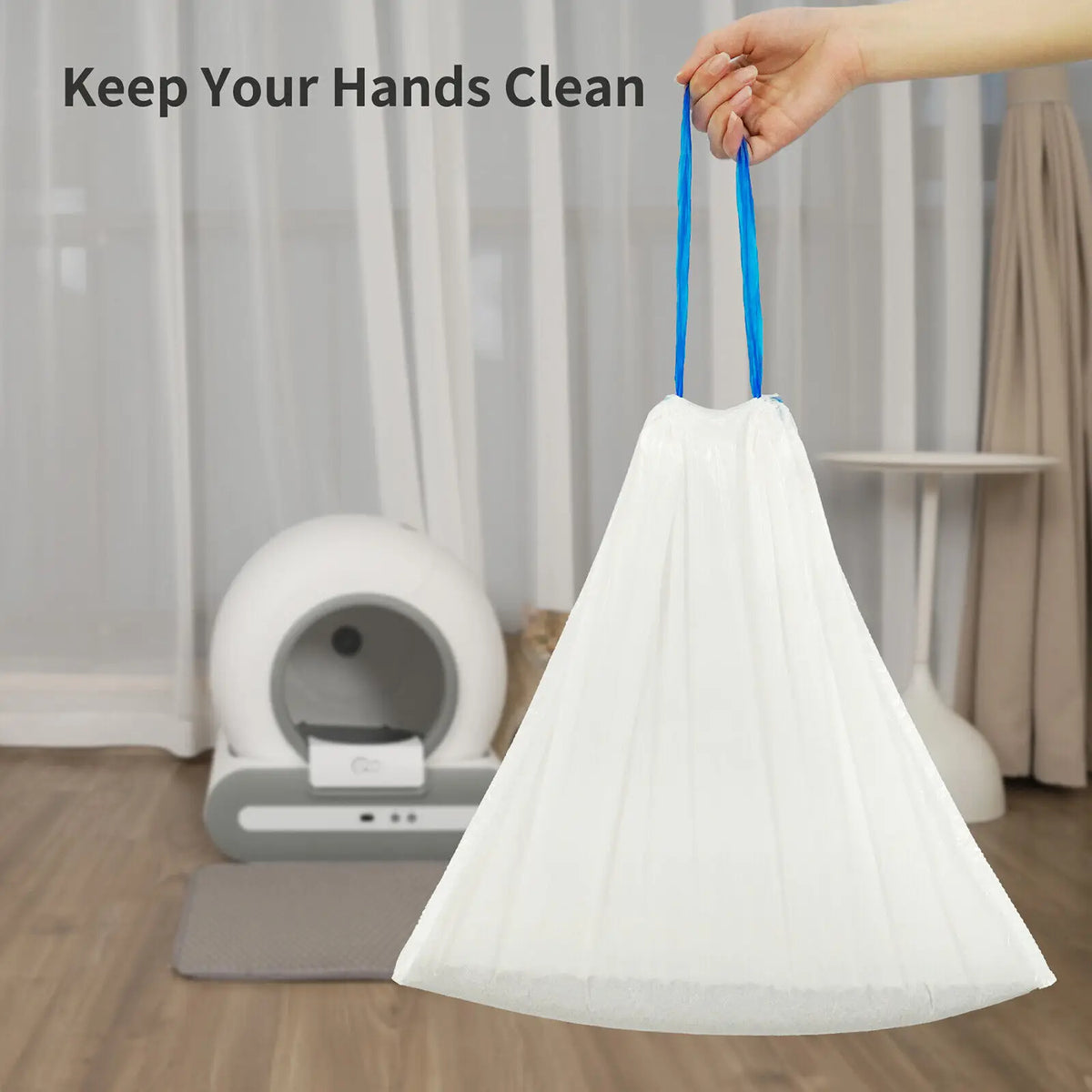 Self-Cleaning Cat Litter Box Poop Bags Drawstring Design 17x19in/45x50cm 4 Rolls Trash Bags 60 Counts Cat Litter Box Liners
