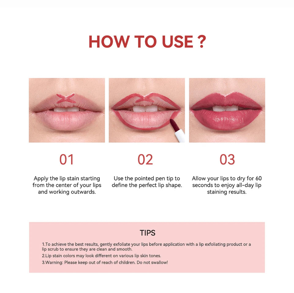 Waterproof Lip Stain Long Lasting Transferproof Lip Color Lightweight Liquid Lip Tint Easy To Apply Natural Daily Beauty Lip Makeup