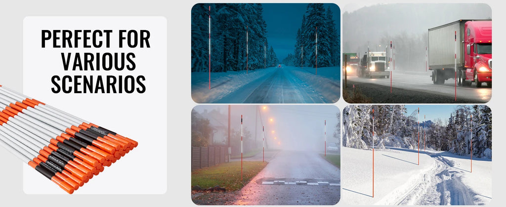 SucceBuy Driveway Markers 48 inch 0.4 inch Diameter Fiberglass Poles Snow Stakes For Parking Lots Walkways Easy Visibility