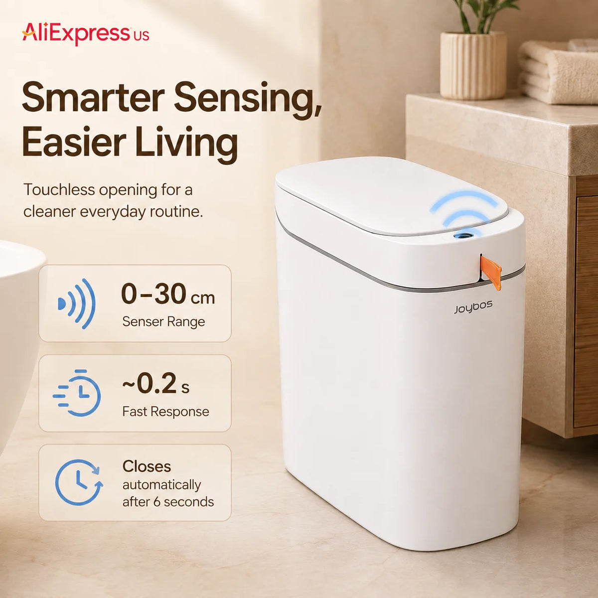 Smart Trash Can with Auto-Lining, Touchless Sensor Garbage Bin + Free Drawstring Bags, No-Mess Pull & Lift Wastebasket