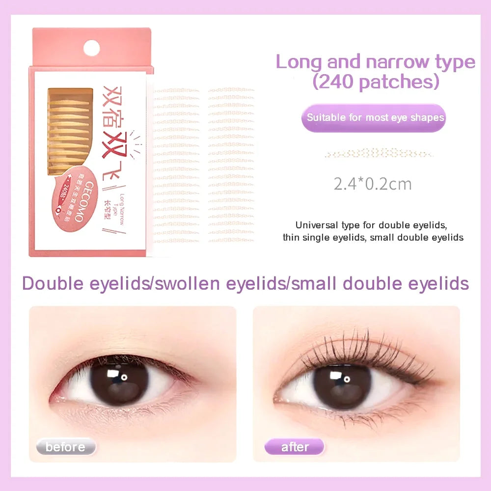 Double Eyelid Stickers, 240 Pieces, Invisible Long-Lasting Eye Shaping Tape for Single Eyelids
