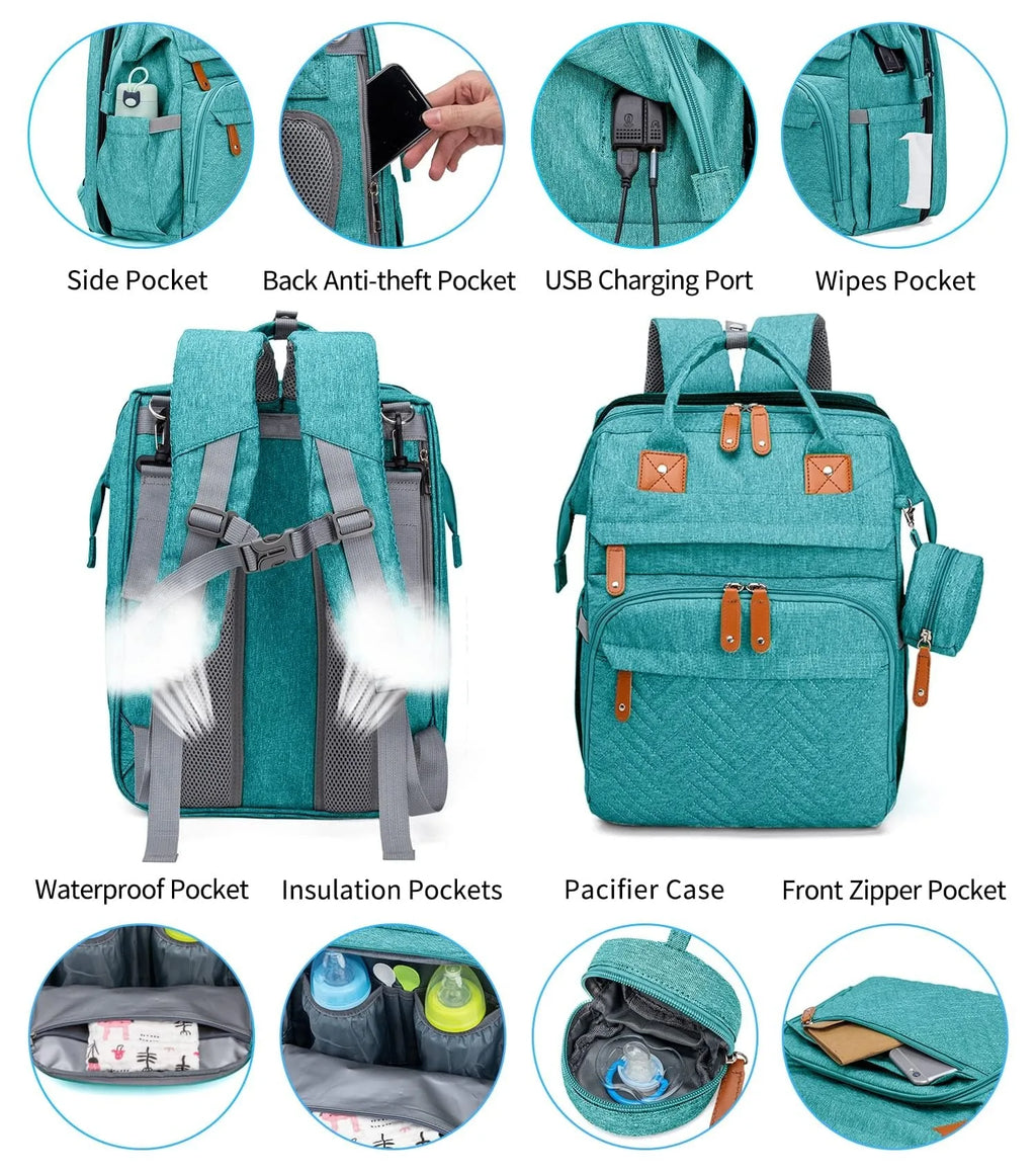 Baby Diaper Bags with Changing Station, Waterproof Large Capacity Diaper Bag Backpack for Moms Dads with USB Charging Port and Stroller Straps