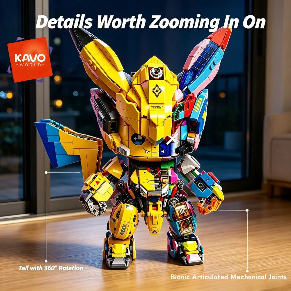 KAVOWORLD 1505PCS Mechanical Mouse Mecha Building Blocks Model Kit 360° Rotatable Tail Articulated Joints DIY Assembly Sci-Fi Figurine Half Cute Punk Construction Toy for Gaming Room Office Decor New Year Holiday Chrismas Gi