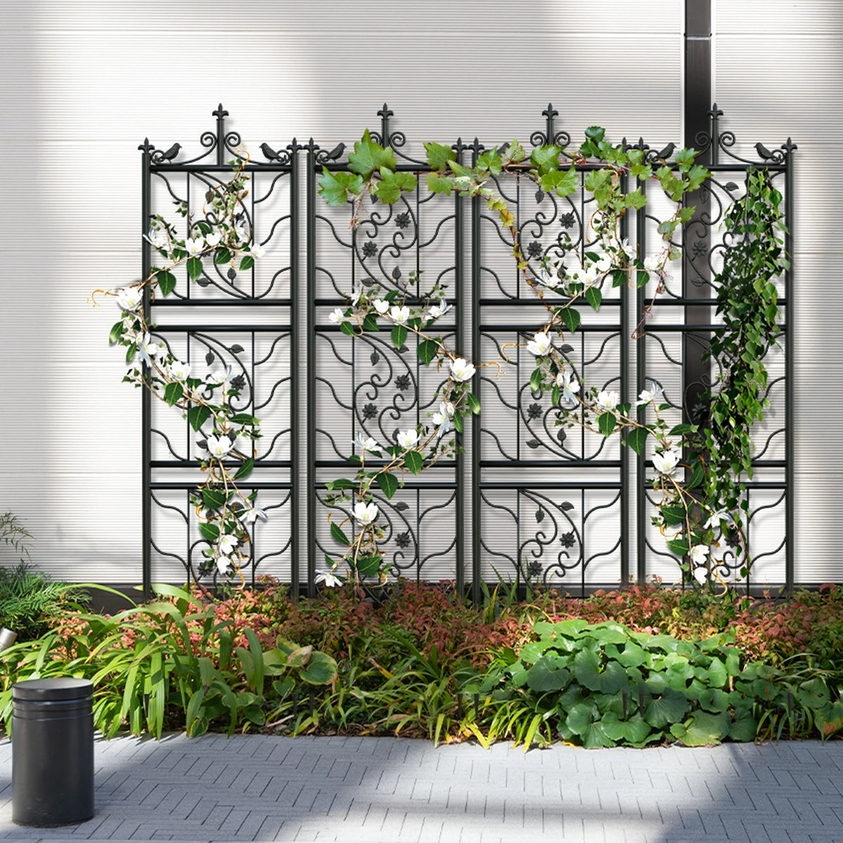 71-Inch Decorative Metal Garden Trellis for Climbing Plants, Black